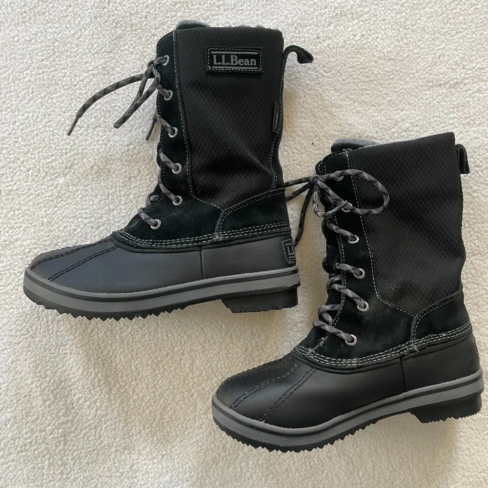 LL Bean Youth Boots Insulated 200g Waterproof Tek 2.5 Laceup Size 3 Black Duck
